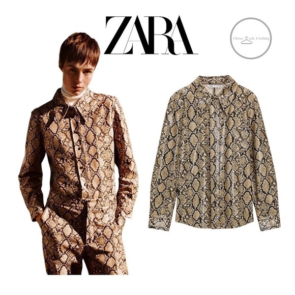 Zara Faux Leather Snake Print Shirt Size Large - Picture 1 of 11